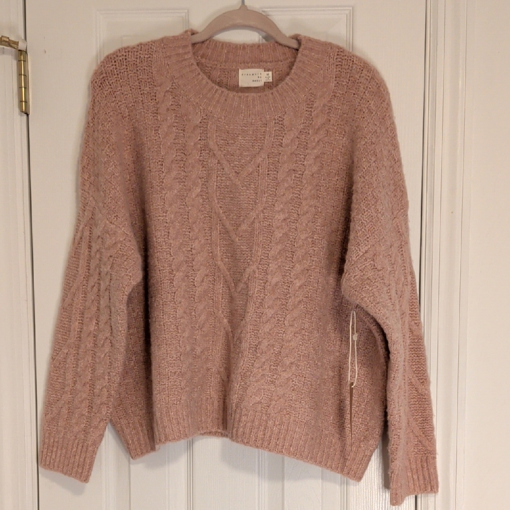 Dreamers by Debut Chunky Cable Knit Sweater Women M Pink Cozy Boho Cottagecore